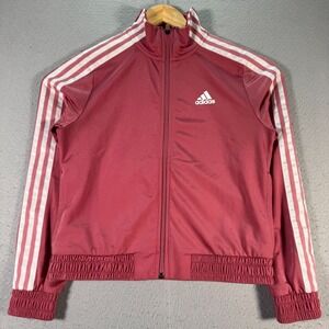 Adidas Satin Track Jacket Women XS Pink Stripes Active Sportswear Workout Runner